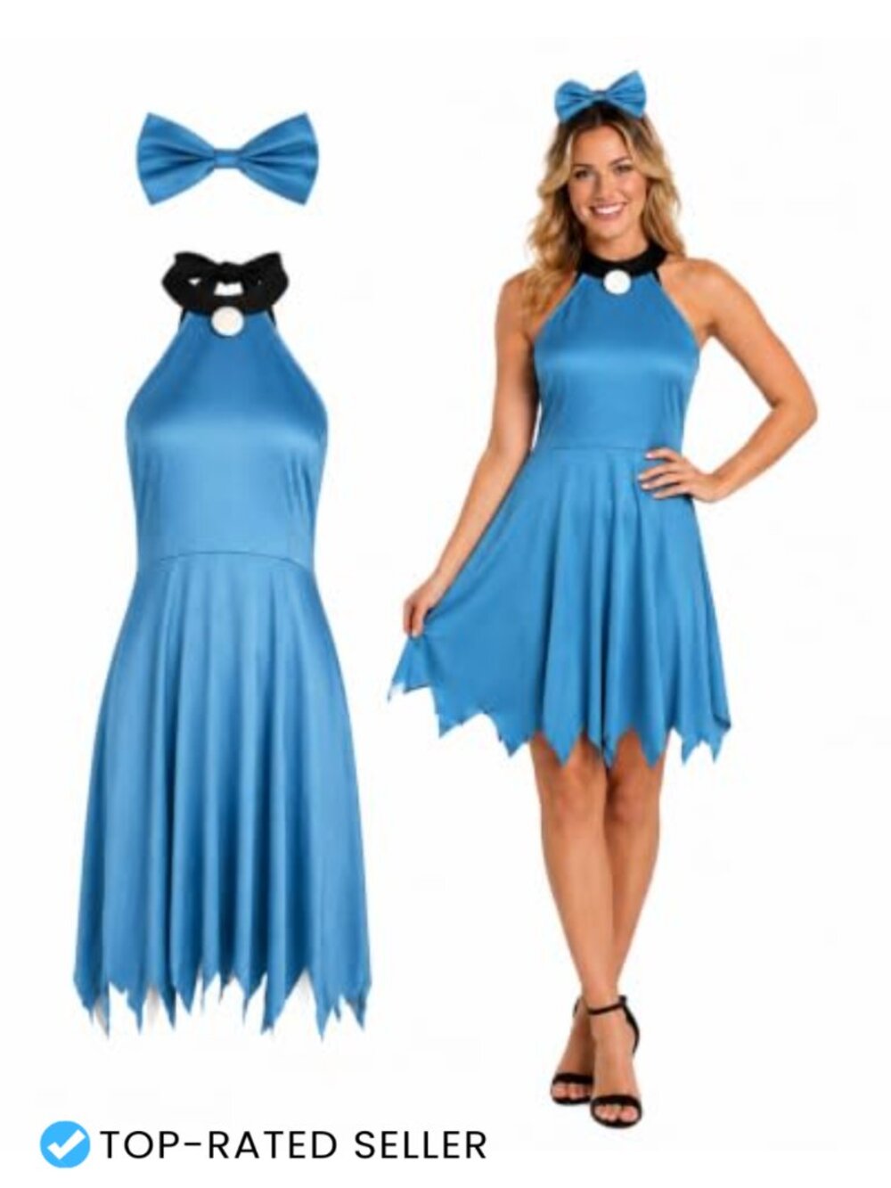 Cosrea Women's Halter Costume Dress with Hair Clip Jagged Hem Halloween
